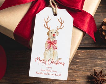 Lab Gift Tags | Watercolor Dog Personalized Holiday Tags | Christmas Hangtag | Christmas Sticker | Yellow Chocolate Black Labrador Retriever