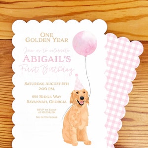 Golden Retriever Birthday Invitation | Girl 1st Birthday | Watercolor Dogs | Puppy Pawty |  Retriever Birthday | One Golden Year | 2nd 3rd