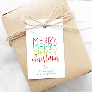 Christmas Gift Tags | Personalized Holiday Gift Tags | Christmas Gift Stickers | Colorful Christmas Tags | Merry Merry Merry Christmas