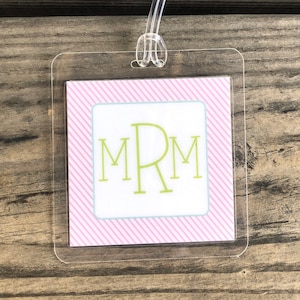 Personalized Bag Tag | Graduation Gift | Kids Bag Tag | Girl Luggage Tag | Baby Pink Stripes | Girl Bag Tag | Baby Girl Gift | Stroller Tag