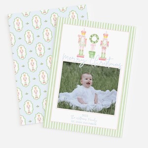 Watercolor Nutcracker Christmas Card | Christmas Photo Card | Watercolor Pastel Nutcrackers | Toy Soldier Card | Family Photo Card