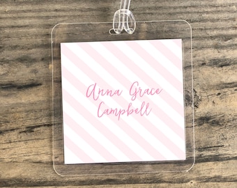 Personalized Bag Tags | Kids Bag Tag | Kids Luggage Tag | Adult Luggage Tag | Baby Pink Stripes | Girl Bag Tag