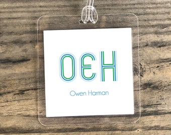 Personalized Monogram Bag Tags | Kids Bag Tag | Modern Monogram Luggage Tag | Diaper Bag Tag | Backpack Tag | Travel Tag | Diaper Bag Tag