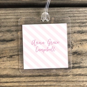 Personalized Bag Tags | Kids Bag Tag | Kids Luggage Tag | Adult Luggage Tag | Baby Pink Stripes | Girl Bag Tag
