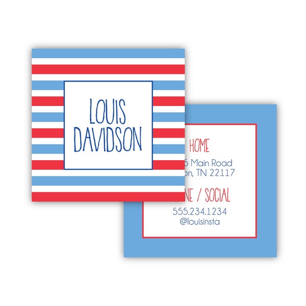 Personalized Camp Cards | Playdate Cards | Boy Info Card | Stripe Business Card | Information Card | Contact Card | Boy Playdate Card