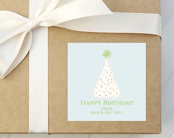 Personalized Happy Birthday Gift Tags | Birthday Gift Stickers | Confetti Sprinkles Party Hat Birthday | Gift Enclosure | Watercolor Hat