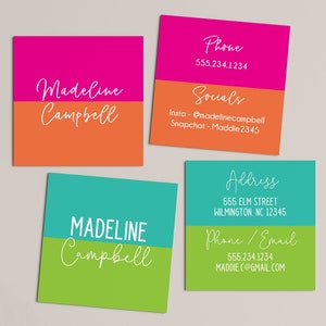 Contact Card | Personalized Camp Cards | Business Cards | Girl Info Card | Girl Camp Card | Girl Playdate Card | Teen Business Card