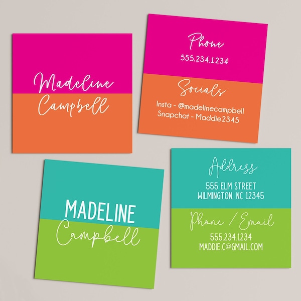 Contact Card | Personalized Camp Cards | Business Cards | Girl Info Card | Girl Camp Card | Girl Playdate Card | Teen Business Card