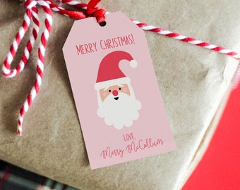 Pink Santa Gift Tags | Christmas Hang Tags | Kids Gift Stickers | Santa Stickers | Christmas Gift Tags | Personalized Santa Gift Tags
