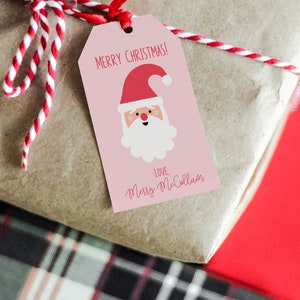 Pink Santa Gift Tags | Christmas Hang Tags | Kids Gift Stickers | Santa Stickers | Christmas Gift Tags | Personalized Santa Gift Tags