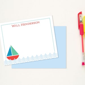 Sailboat Stationery | Personalized Flat Note Cards | Boy Stationery | Nautical Stationery | Kid Stationery | Baby Shower Gift