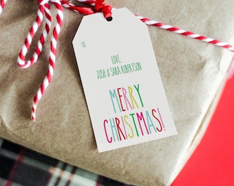 Personalized Holiday Gift Tags | Christmas Hang Tags | Christmas Stickers | Christmas Gift Tags | Bright Colors Merry Christmas