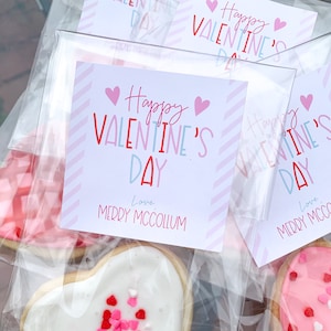 Personalized Happy Valentine Sticker | Kids Valentine Gift Tag | Valentine Favor Tags | Girl Class Valentine Sticker | Sweet Treat Valentine