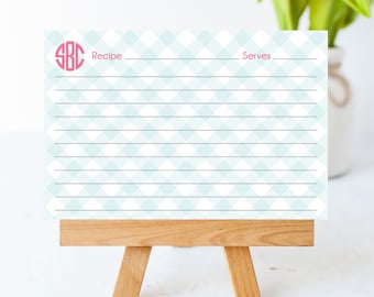 Monogrammed Recipe Cards | Personalized Recipe Card | Monogram Recipe Card | Cooking Gift | Monogram & Plaid Card | Gingham | Baker Card