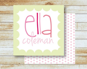 Personalized Pink & Green Gift Tags | Girl Calling Card | Birthday Gift Stickers | Kids Enclosure Cards | Gift Enclosure | Birthday Gift Tag