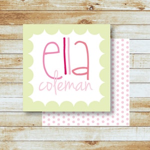 Personalized Pink & Green Gift Tags | Girl Calling Card | Birthday Gift Stickers | Kids Enclosure Cards | Gift Enclosure | Birthday Gift Tag
