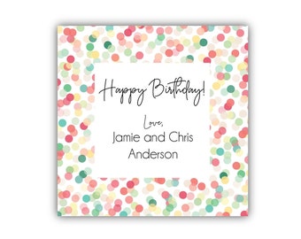Personalized Happy Birthday Gift Tags | Congratulations Gift Tags | Birthday Gift Stickers | Congratulations Sticker | Confetti Dot