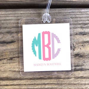 Personalized Monogram Bag Tags | Kids Bag Tag | Kids Luggage Tag | Adult Luggage Tag | Scallop Monogram | Backpack Tag | Girl Monogram
