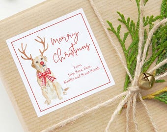 Yellow Lab Christmas Gift Tags | Lab Reindeer Christmas Tag | Kids Christmas Tags | Dog Christmas Stickers | Rudolf Labrador Gift Tag