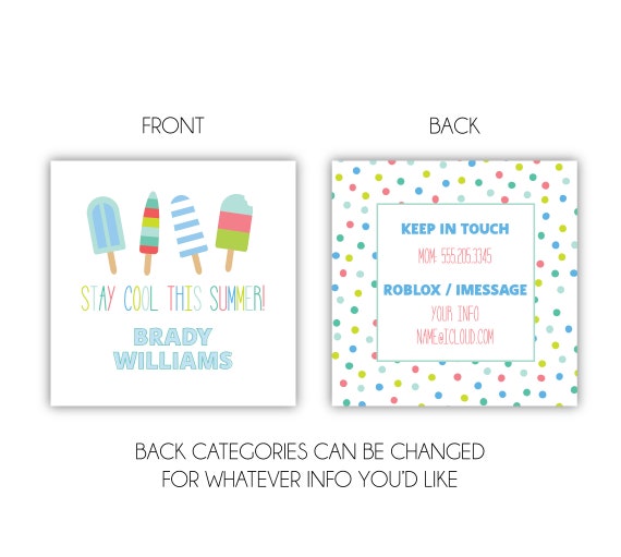 Stay Cool This Summer Personalized Camp Cards Playdate Cards Boy