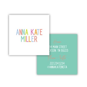 Personalized Camp Cards | Playdate Cards | Girl Info Card | Multi Color Name Card | Information Card | Girl Camp Card | Girl Playdate Card