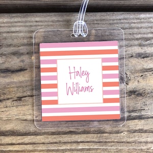 Personalized Bag Tags | Kids Bag Tag | Modern Luggage Tag | Diaper Bag Tag | Backpack Tag | Travel Tag | Stroller Tag | Pink Orange Stripe