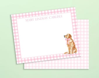 Golden Retriever Stationery | Pink Bow and Gingham | Baby Girl Stationery | Custom Note Card | Baby Shower | Thank You Note | Dog Stationery