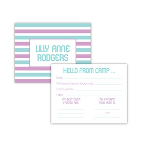Fill In Camp Stationery | Personalized Flat Notecards | Kids Camp Stationery | Girl Stationery | Write-In Stationery | Hello from Camp