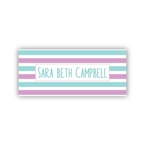 Waterproof Vinyl Stickers | Kids Labels | Baby Bottle Label | School Labels | Purple & Aqua Stripe | Book Labels | Camp Labels | Vinyl Label