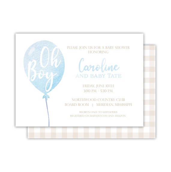 Baby BOY Shower Invitation Watercolor Balloon Baby Shower Etsy