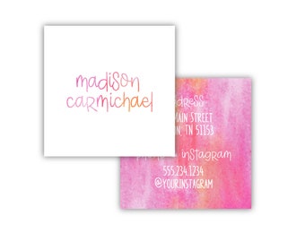 Girl Camp Cards | Pink & Orange Watercolor | Camp Contact Card | Kid Contact Card | Girl Playdate Card | Girl Calling Cards
