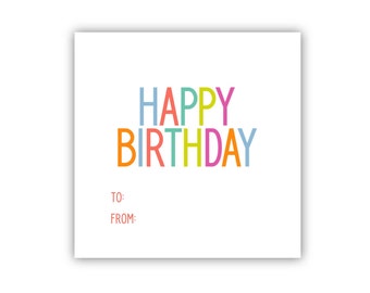 Printable Birthday Gift Tag | Happy Birthday Gift Card | Instant Download Birthday Tag | Bright Multi Color Happy Birthday | Modern Gift Tag