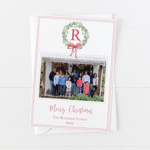 Monogram Christmas Card | Monogram Christmas Wreath | Christmas Photo Card | Watercolor Wreath Card | Initial Holiday Card