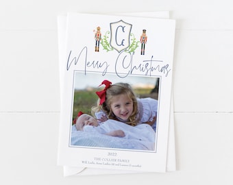 Nutcracker Crest Christmas Card | Watercolor Crest Christmas Card | Christmas Photo Card | Watercolor Monogram Crest with Toy Soldiers