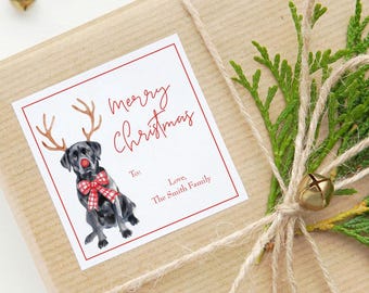 Black Lab Christmas Gift Tags | Lab Reindeer Christmas Tag | Kids Christmas Tags | Dog Christmas Stickers | Rudolf Labrador Gift Tag