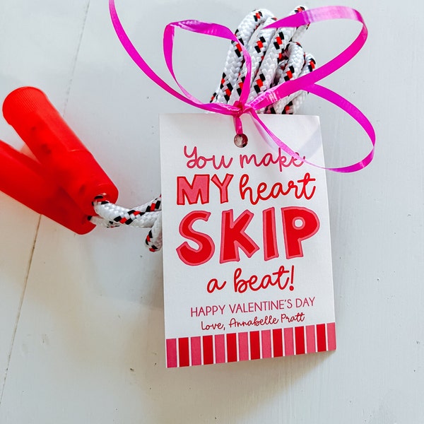 Personalized Jump Rope Valentine Tags | Non-Candy Valentine | Class Favor & Gift Tags | You Make My Heart Skip a Beat | Jump Rope Sticker