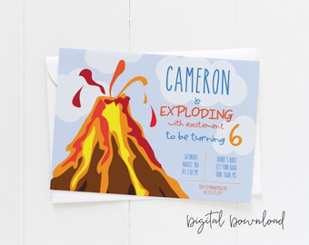 Volcano Birthday Party Invitation | DIGITAL Kids Birthday Invitation | Lava Birthday | Boys Volcano Birthday | Exploding with Excitement