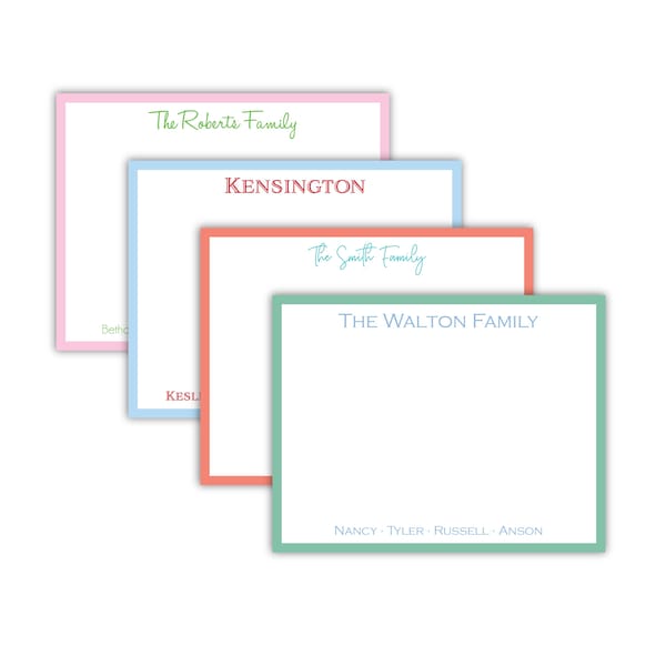Personalized Stationery | Family Stationery | Color Border Notecards | Family Names | Thank You Note | Graduation Stationery | Modern