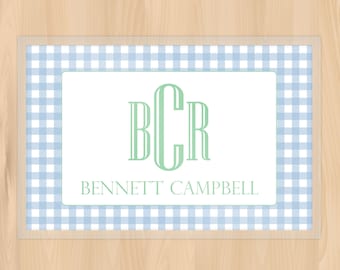 Kids Placemat | Laminated Placemat | Personalized Placemat for Boys | Learning Letters Placemat | Monogram Gingham Placemat | Letter Tracing