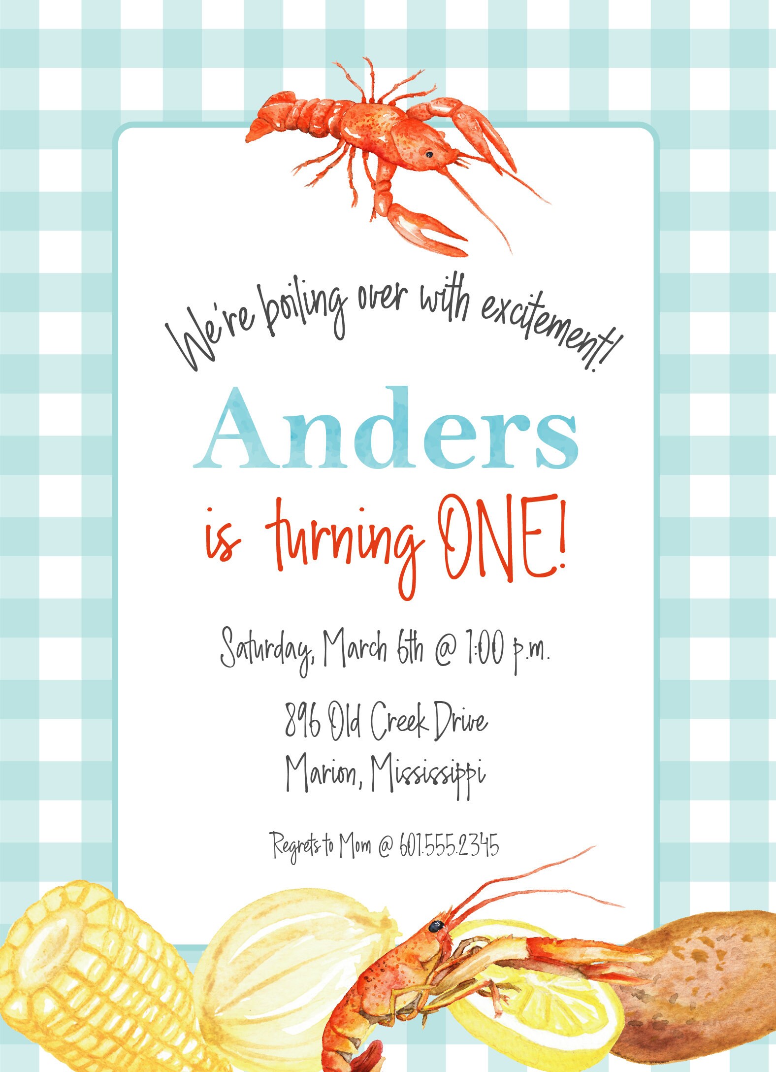 Crawfish Boil Birthday Invitation Kid Crawfish Birthday | Etsy