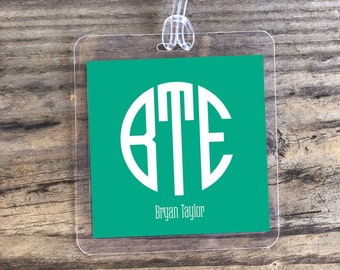 Personalized Monogram Bag Tags | Kids Bag Tag | Boy Luggage Tag | Adult Luggage Tag | Round Monogram | Backpack Bag Tag | Boy Monogram