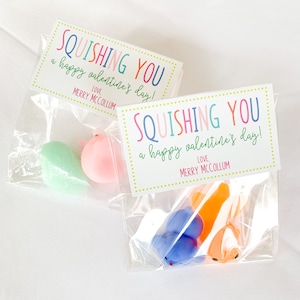 Personalized Valentine Treat Topper | Kids Valentine Favor Tag | Squishy Valentine | Squishing You A Happy Valentine's Day | Class Valentine