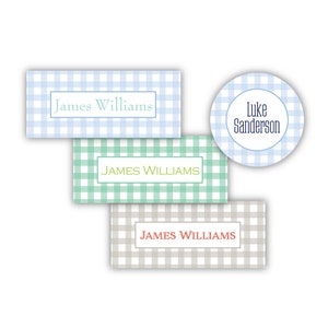 Personalized Water Resistant Vinyl Stickers | Kids Labels | Daycare Labels | Baby Boy Bottle Label | Vinyl Label | Camp Label | Blue Gingham