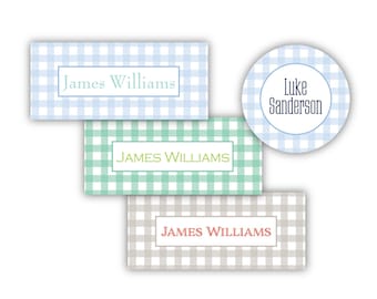 Personalized Water Resistant Vinyl Stickers | Kids Labels | Daycare Labels | Baby Boy Bottle Label | Vinyl Label | Camp Label | Blue Gingham