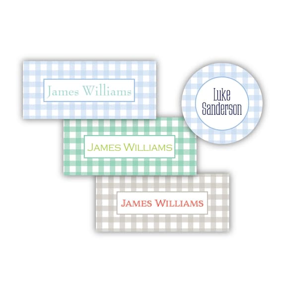 Personalized Water Resistant Vinyl Stickers | Kids Labels | Daycare Labels | Baby Boy Bottle Label | Vinyl Label | Camp Label | Blue Gingham