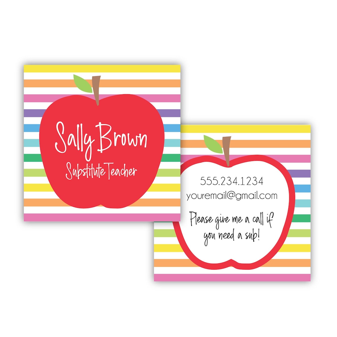 personalized-substitute-teacher-cards-sub-cards-info-card-substitute-information-card-teacher-info-card-digital-or-printed-card-etsy