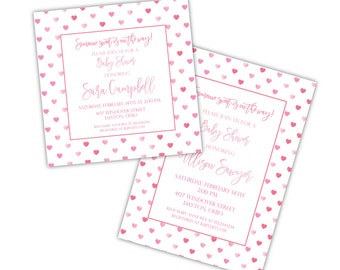 Heart Themed Baby Shower Invitation | Watercolor Hearts | Girl Baby Shower | Someone Sweet is on the way | Pink Shower Invitation