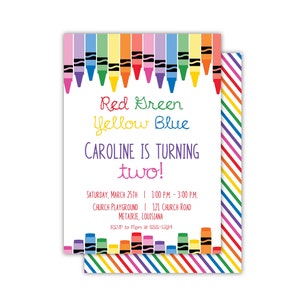 Invitación para fiesta de cumpleaños con crayones / Invitación para niños / Invitación para segundo cumpleaños / Fiesta de arte / Cumpleaños de género neutro / Rojo, verde, amarillo y azul