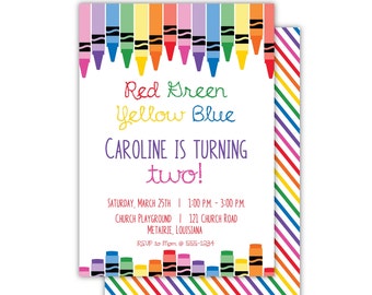 Crayon Birthday Party Invitation | Kids Invitation | 2nd Birthday Invitation | Art Party | Gender Neutral Birthday | Red Green Yellow Blue