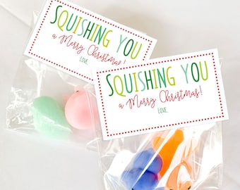 Squishing You A Merry Christmas Topper | Squishy Christmas Printable | Christmas Digital Download | Toy Christmas Favor Tag